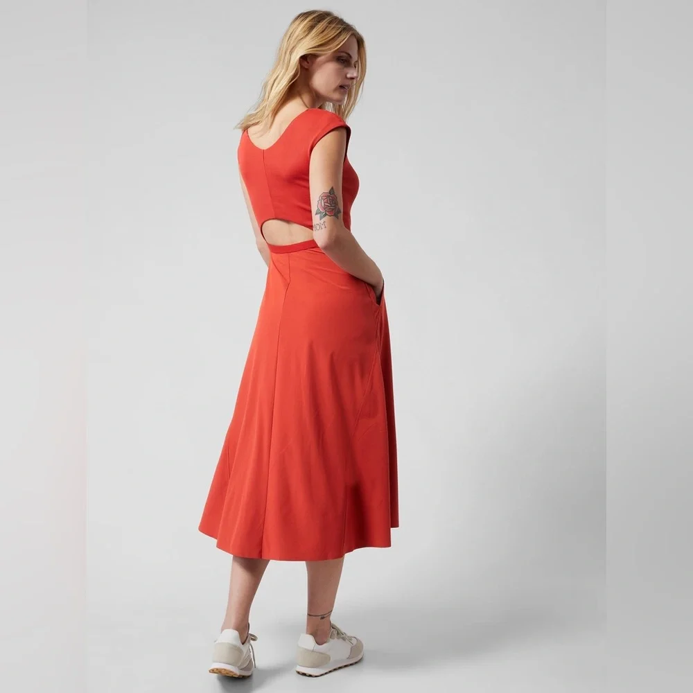 Athleta Ryder Cap Sleeve Cut Out Back Midi Dress - Picture 2 of 9